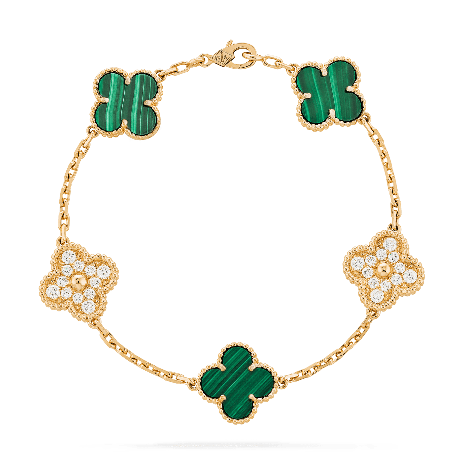 Brazalete Alhambra Malaquita hecho en Oro Rosa