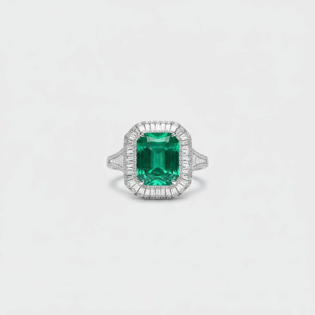 Anillo Emerald Baguette 3CT en oro 18k, vista frontal