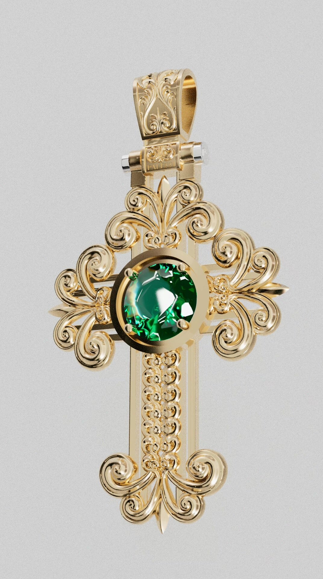 Cruz Flor de Lis con Esmeralda 18K