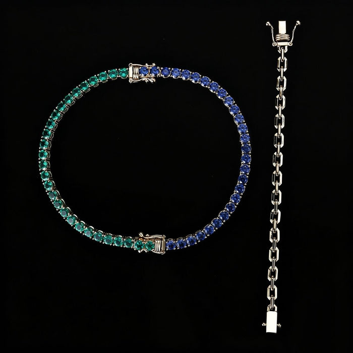 18K Emerald and Sapphire Tennis Bracelet